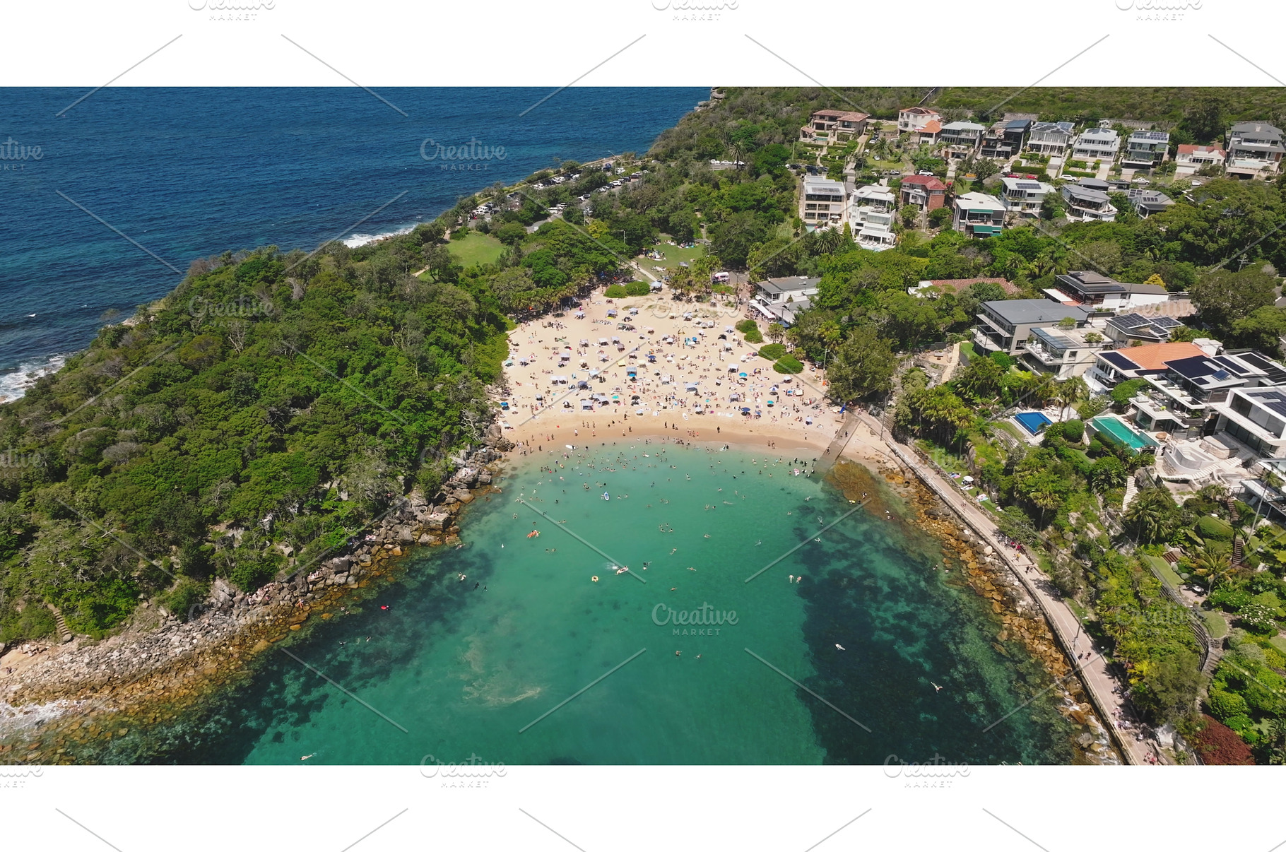 Sydney Manly Beach crowded a sunny, a Nature Photo by Goinyk