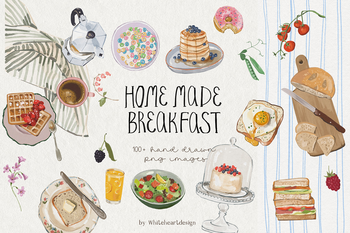 Breakfast Food PNG Images, a Decorative Illustration by whiteheartdesign (Photo 1 of 17)