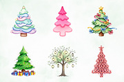Cute Doodle Christmas Tree Clipart, an Illustration by Creative Art (Thumbnail 2 of 9)