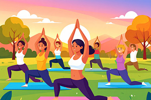 Diverse group practicing yoga at nature, a Person Illustration by DanFLCreativo