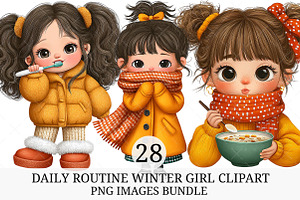 Daily Routine Winter Girl Clipart, an Illustration by Craft Nest
