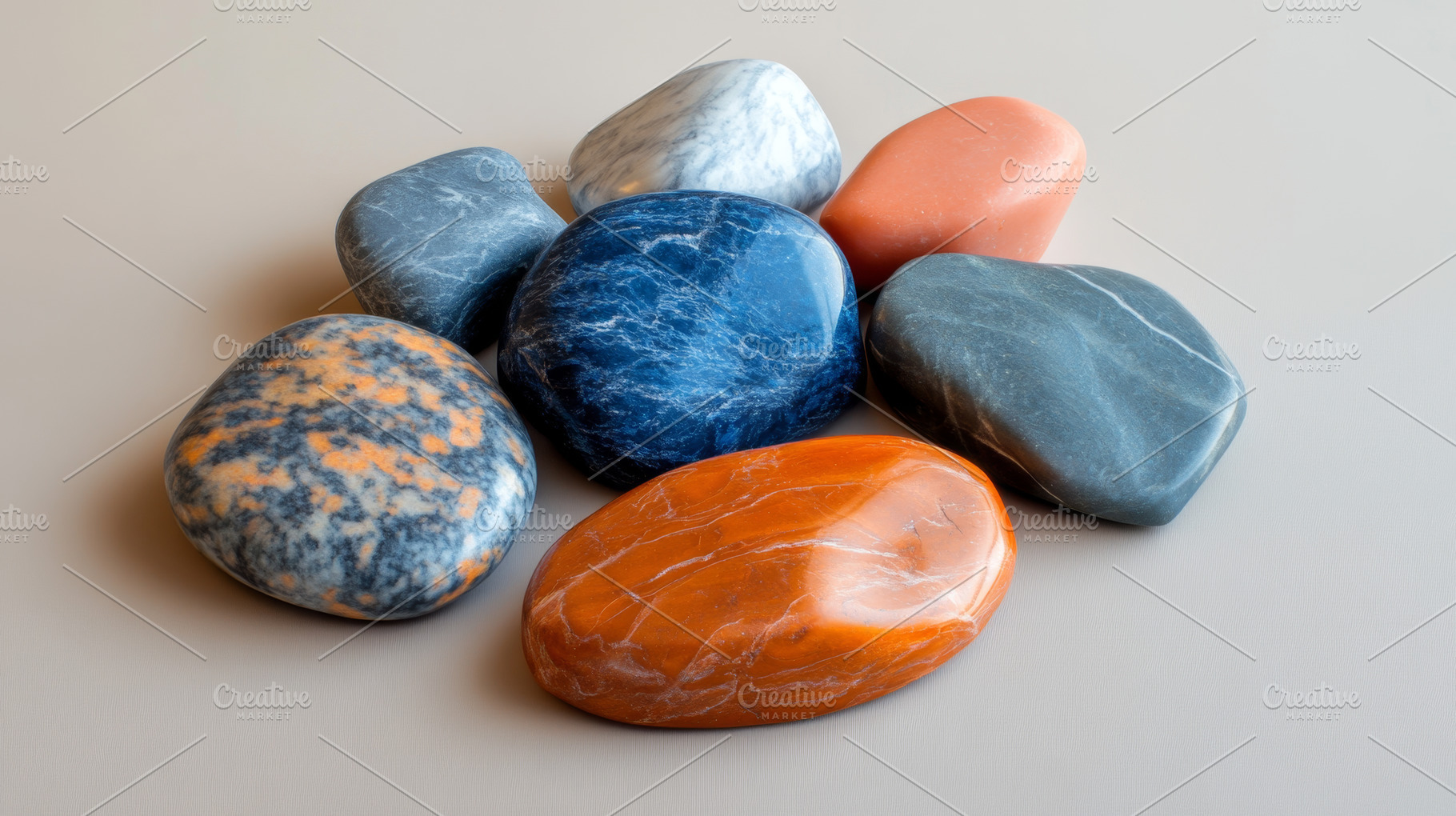 Collection of Colorful Polished Stones on White Background, an Abstract Photo by Natalia Klenova's Shop