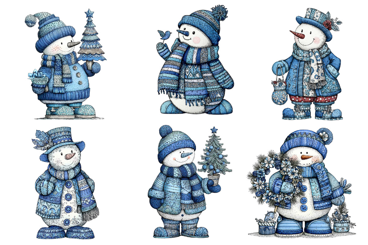 Christmas Blue Snowman Clipart, an Illustration by Dream Creation (Photo 2 of 8)
