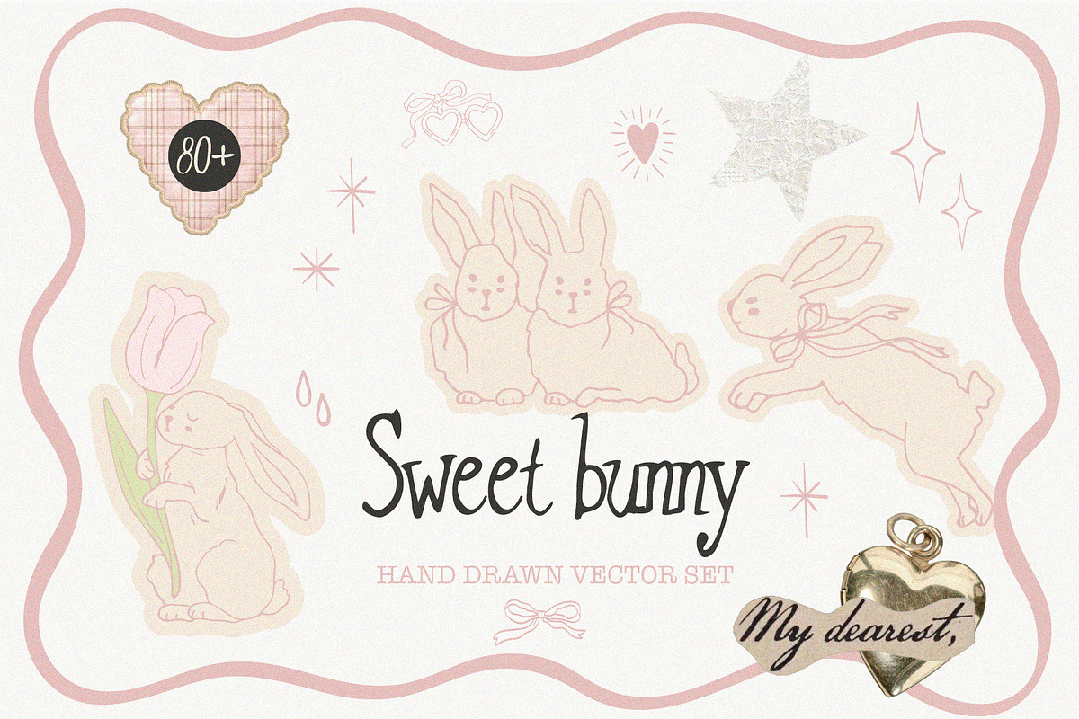 SWEET BUNNY hand drawn vector pack, an Animal Illustration by yabluko_draws (Photo 1 of 7)