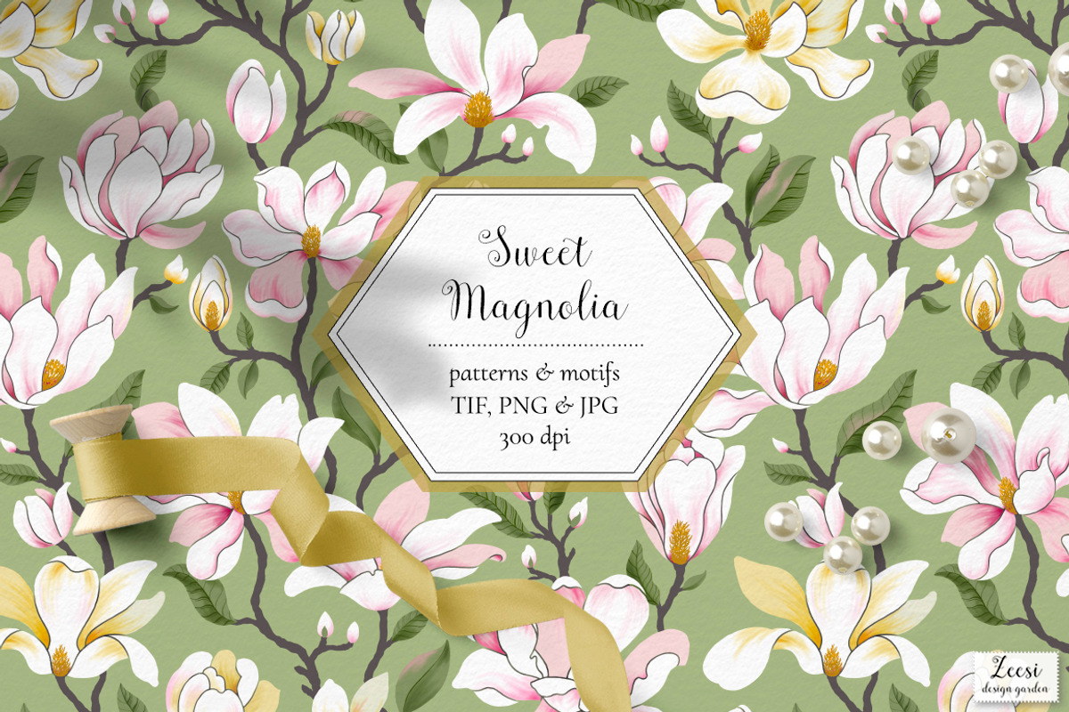 Sweet Magnolia Patterns & Motifs, a Pattern Graphic by Zeesi Design Garden (Photo 1 of 13)