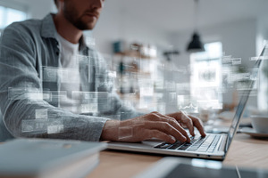 Working at a desk with technology, a Photo by Beautiful things