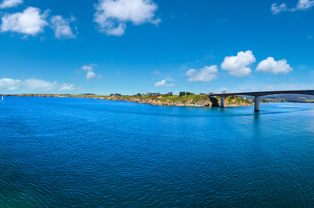 Ribadeo estuary summer landscape with bridge (Lugo, Spain)., a Nature Photo by YuriyB