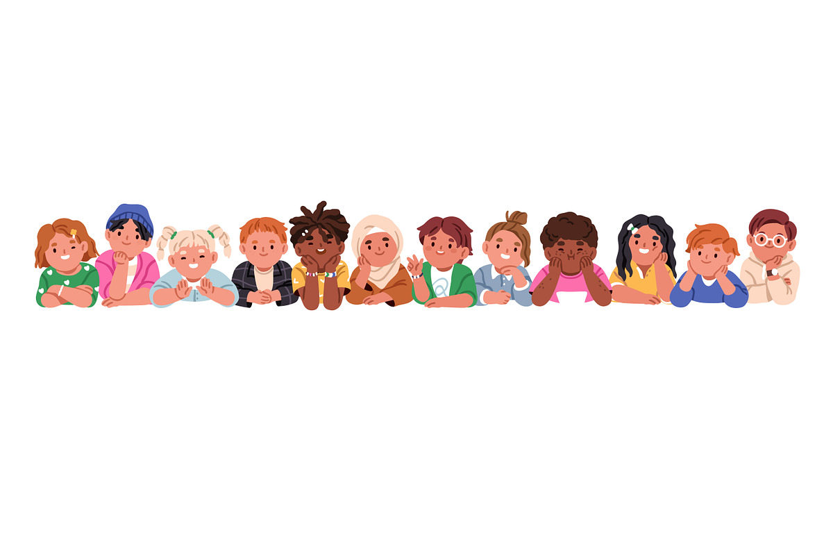 Happy kids lying together in row, a Person Illustration by Good Studio (Photo 4 of 7)