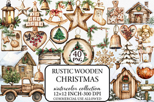 Rustic Wooden Christmas Clipart, an Illustration by Libby Wishes