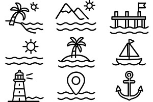 Tropical beach icons depicting sun, an Illustration by ZinetroN
