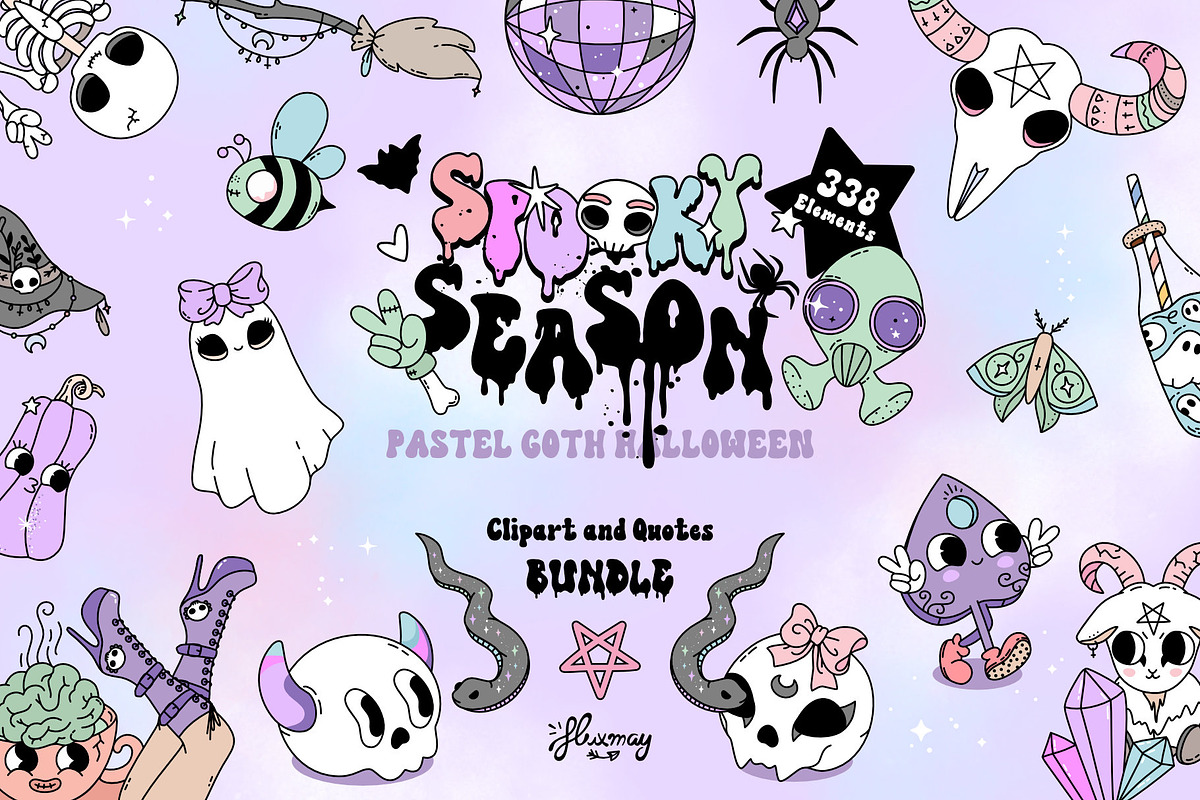 Pastel Goth Halloween creepy bundle, a Seasonal Illustration by Huxmay (Photo 1 of 16)