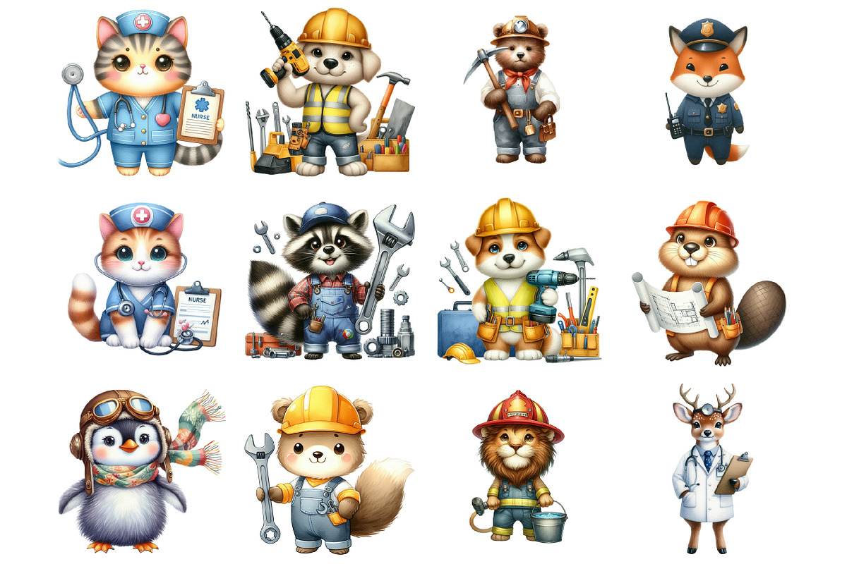 Watercolor Labor Day Animals Clipart, a Graphic by CitraGraphics (Photo 3 of 4)