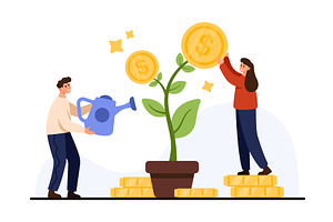 People Growing Money Plant for, a Finance Illustration by Flashvector