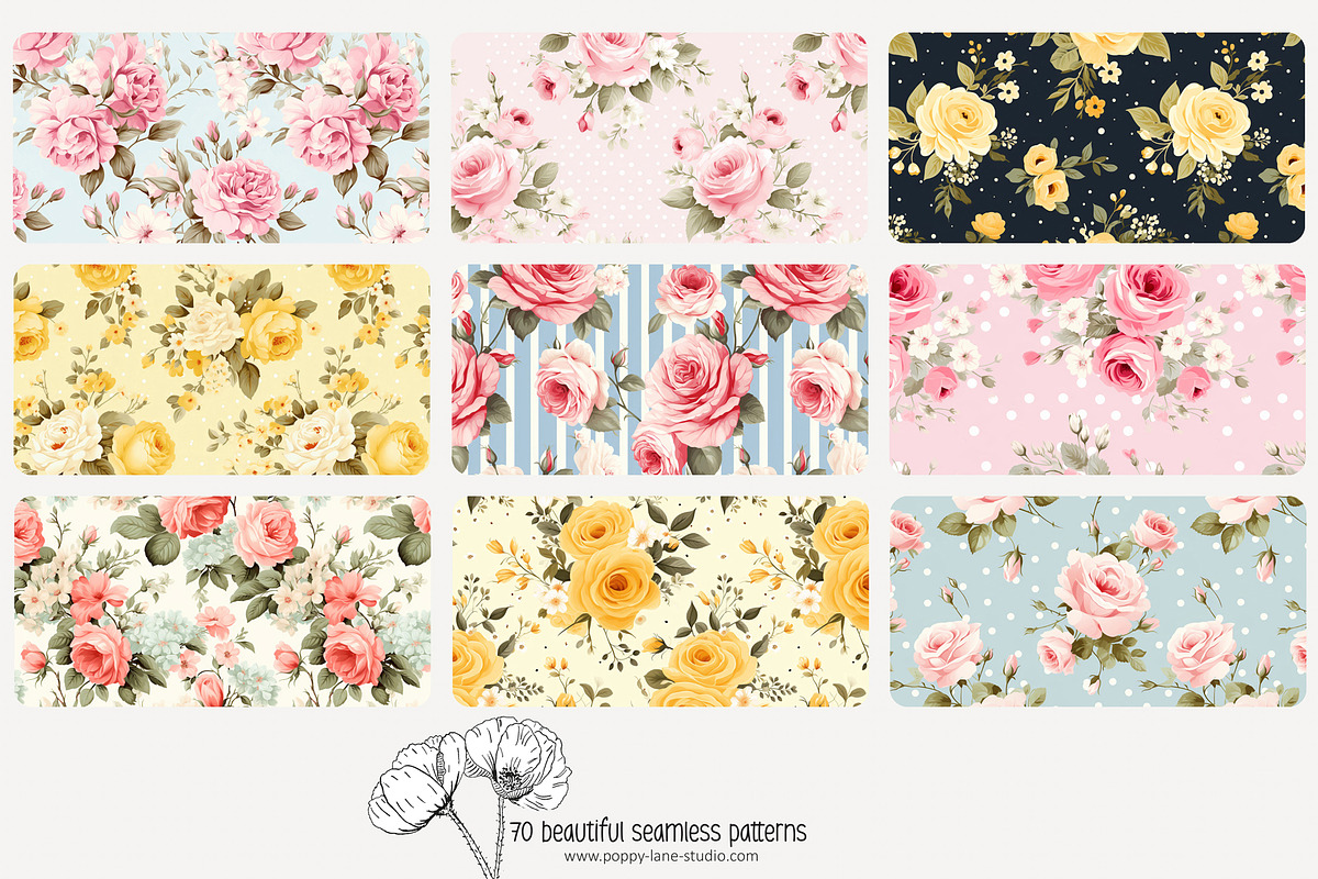 70 shabby chic rose seamless pattern, a Pattern Graphic by Poppy Lane ...