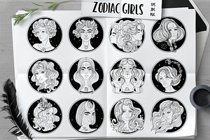 12 Zodiac Girls. Vector set.
