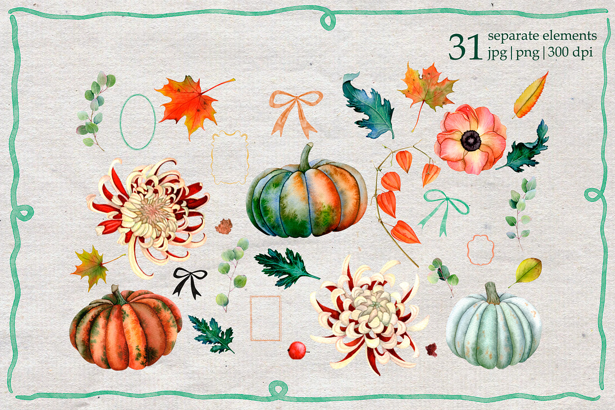 Autumn Botanical Watercolor ClipArt, a Seasonal Illustration by SunnJaneArt (Photo 3 of 15)