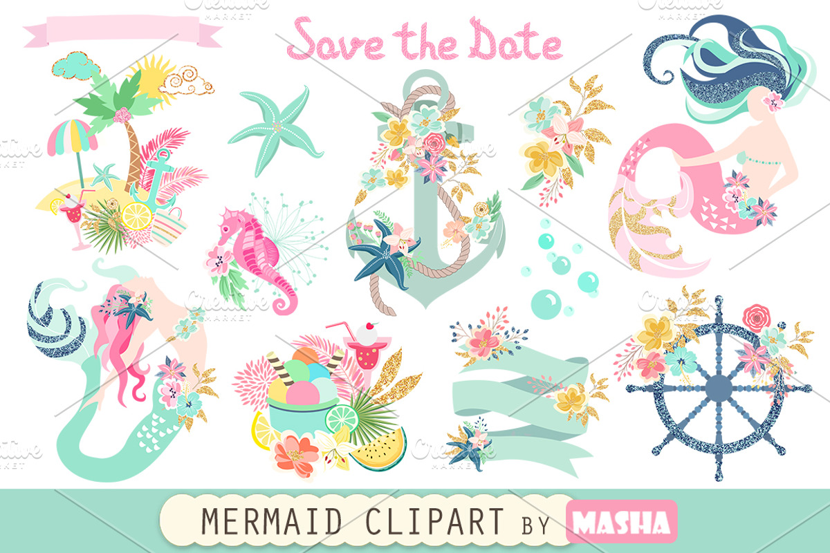 MERMAID clipart, a Graphic by Masha  Studio
