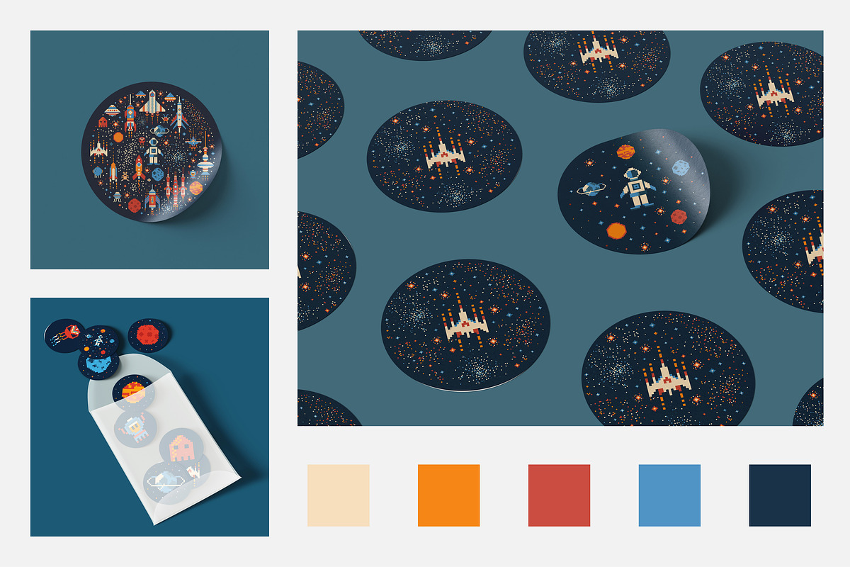 8 bit Galactic Patterns and Stickers, a Pattern Graphic by Alex Krugli (Photo 5 of 8)