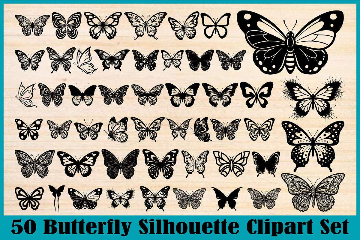 Butterfly Silhouette PNG Clipart Set, an Animal Illustration by Creativeshirt (Photo 1 of 4)