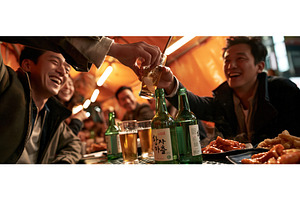 Friends Toasting Soju at a Korean, a Person Photo by piter.goskov