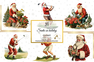 Santa On Holiday Retro Clipart