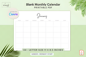 CANVA Blank Monthly Calendar, a Marketing Template by Ink Gallery