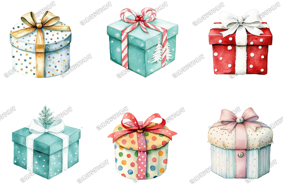 Whimsical Christmas Gift Box Clipart, an Illustration by designcity5 (Photo 2 of 5)
