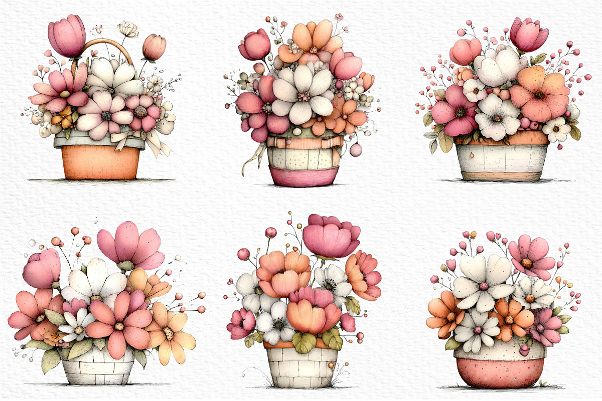 Spring Flower Basket Clipart Png, an Illustration by Craft Nest (Photo 5 of 11)