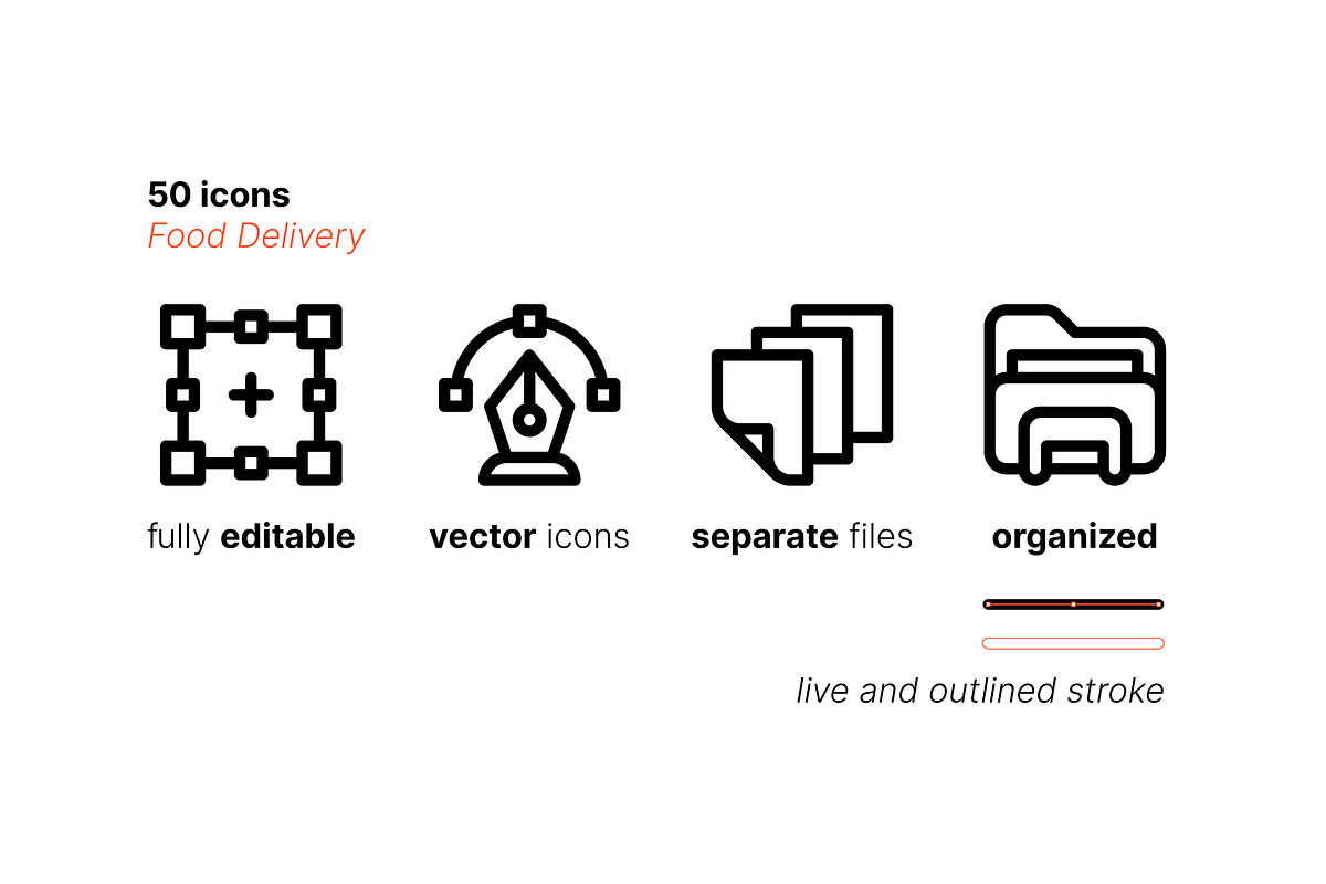 50 Food Delivery Icons, an Outline Icon by Side Project (Photo 4 of 8)