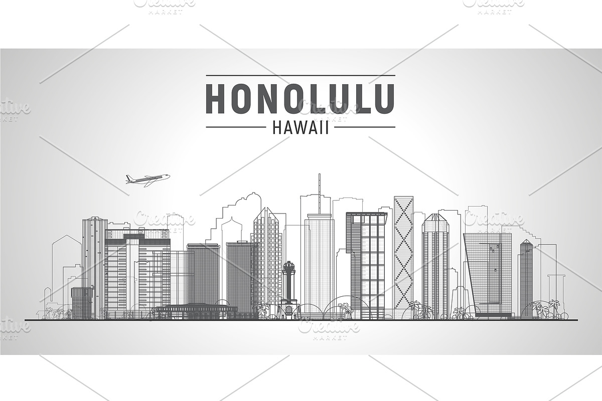 Honolulu Hawaii skyline illustration, an Illustration by Sky and glass (Photo 5 of 6)