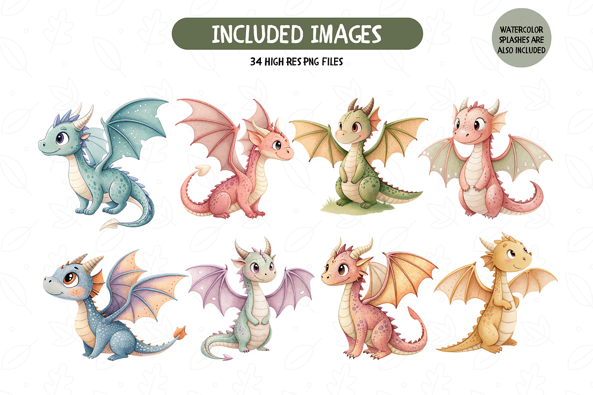 Watercolor Fantasy Baby Dragons Set, an Illustration by TatiMockup (Photo 2 of 7)