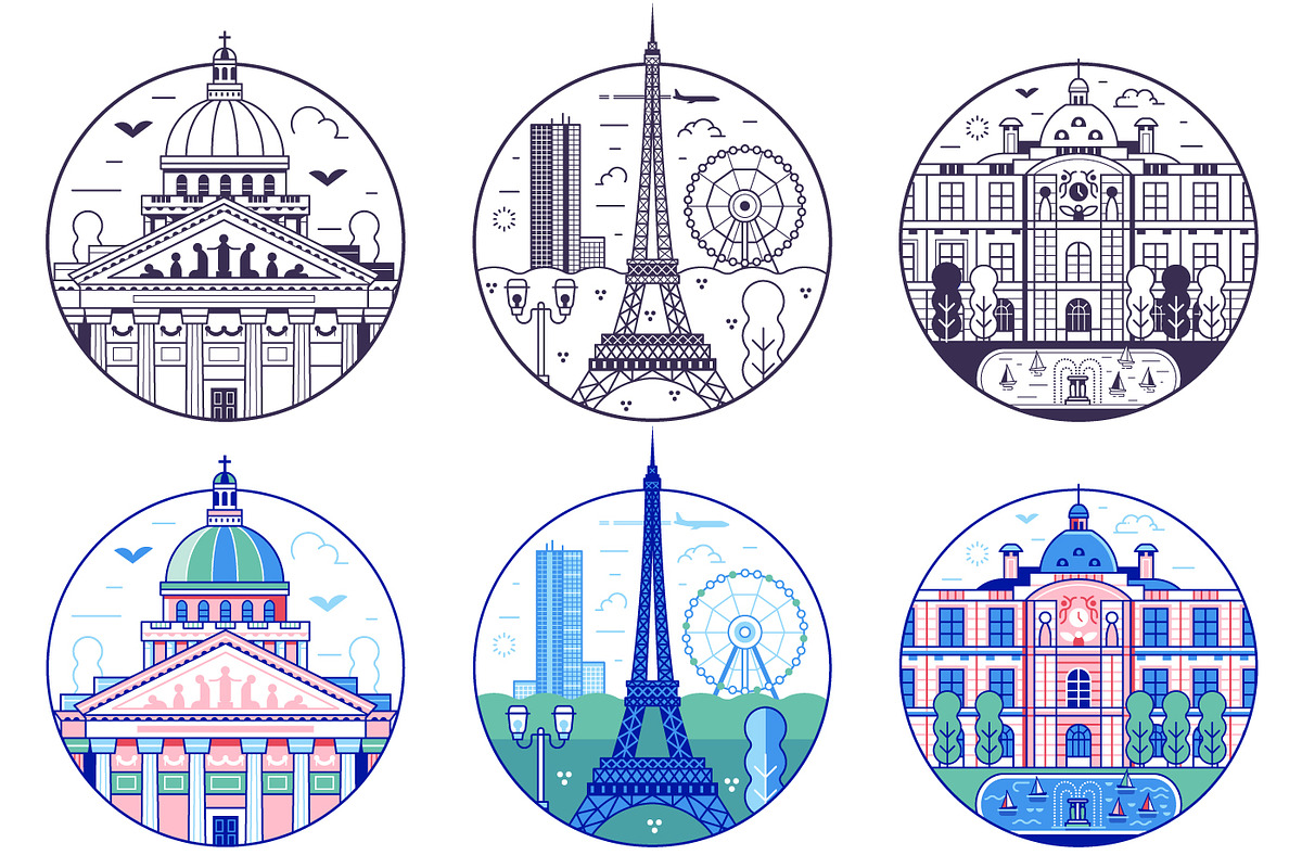Paris Travel Icons and Patches, an Object Illustration by Alex Krugli (Photo 2 of 5)