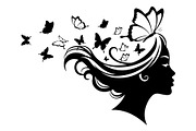 Woman Butterfly Hair Silhouette, an Object Illustration by yasushie (Thumbnail 4 of 31)