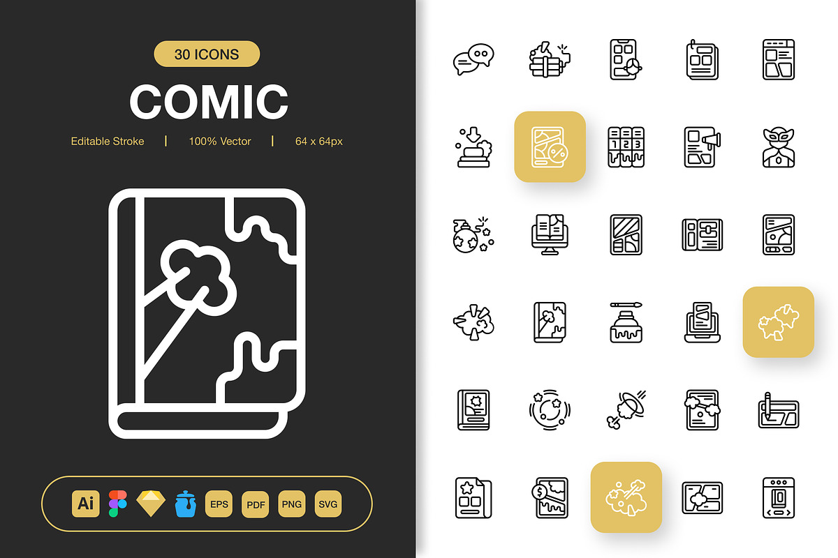 Comic Icons, an Outline Icon by Spacepixel Creative