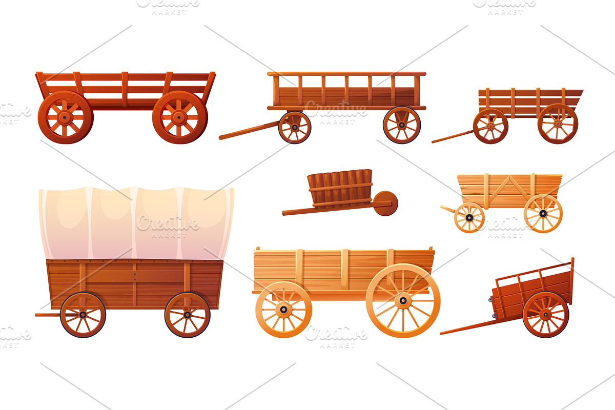 Cartoon wooden wagons. Farm old, an Object Illustration by YummyBuum
