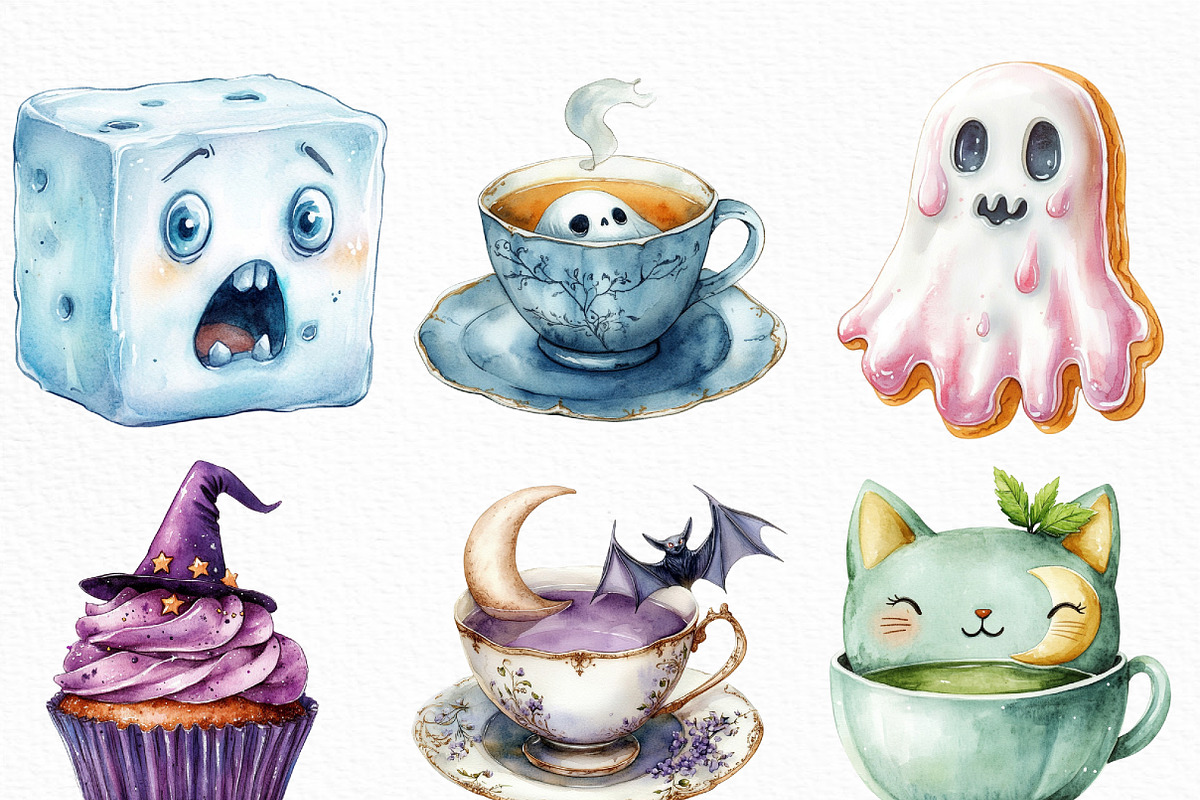 Pastel Halloween Tea Party Clipart, an Illustration by Craft Nest (Photo 3 of 6)