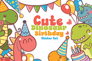 Kawaii Dinosaur Birthday Sticker Set, a Graphic by Dori Debreceni draws (Thumbnail 1 of 4)