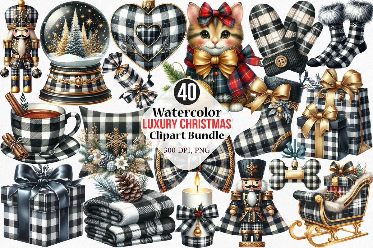 Watercolor Luxury Christmas Clipart, an Illustration by Canvas Craft (Photo 1 of 8)