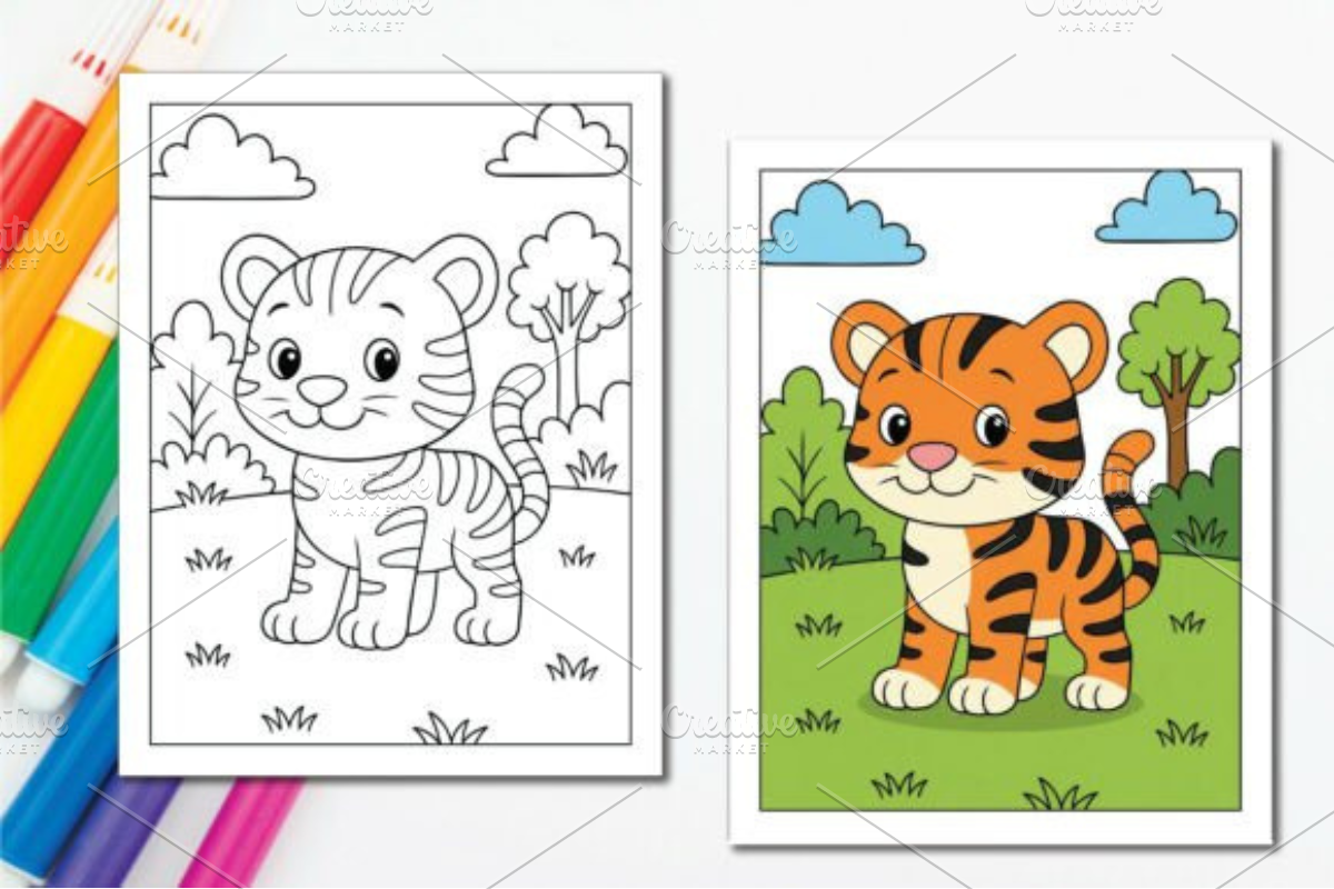Cute Jungle Animals Coloring Pages, an Animal Illustration by Ink Gallery (Photo 5 of 7)