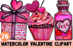 Watercolor Valentine Clipart, a Graphic by CitraGraphics