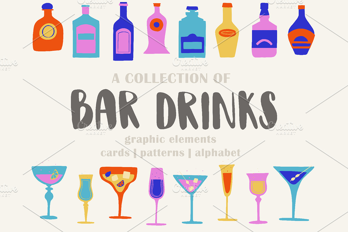 Bar drinks and bottles, a Food Illustration by lexminci (Photo 1 of 17)