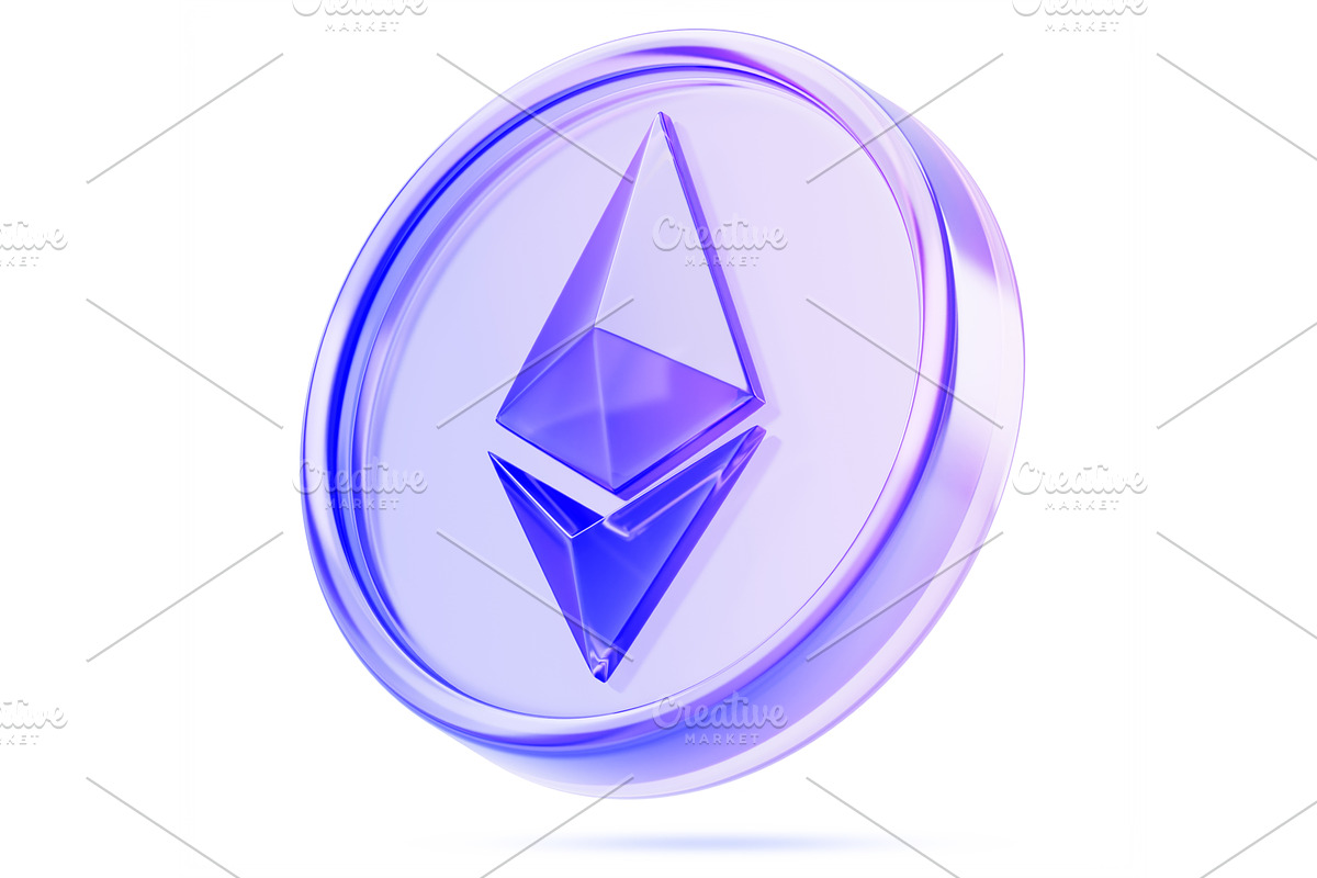 Glass holographic Ethereum coin 3d, a Finance Illustration by Marozhkastudio