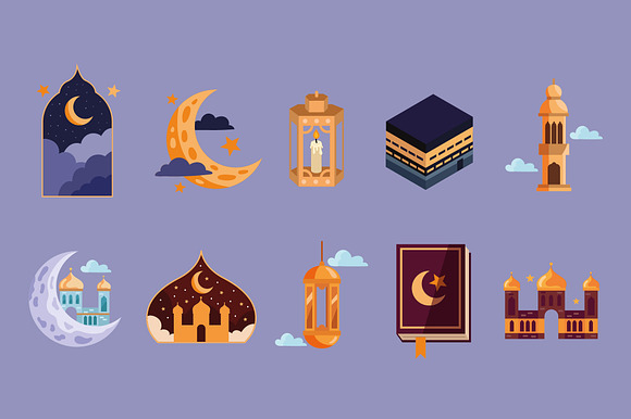 Isra And Miraj Icon Set