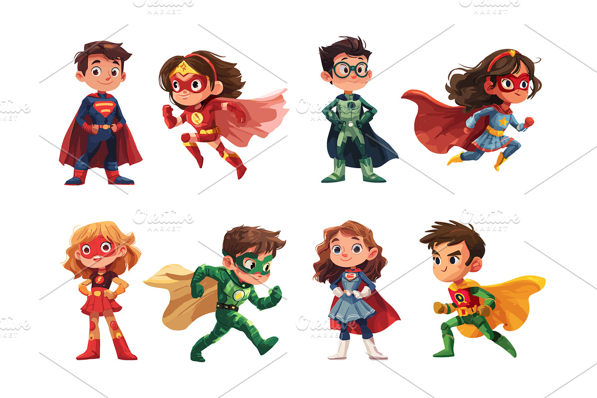 Superhero cartoon children. Running, a Person Illustration by Stock-Smart-Start