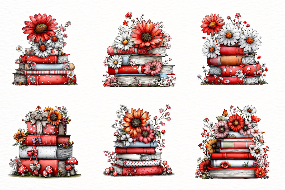 whimsical spring book stack clipart, an Illustration by Designworld (Photo 2 of 6)