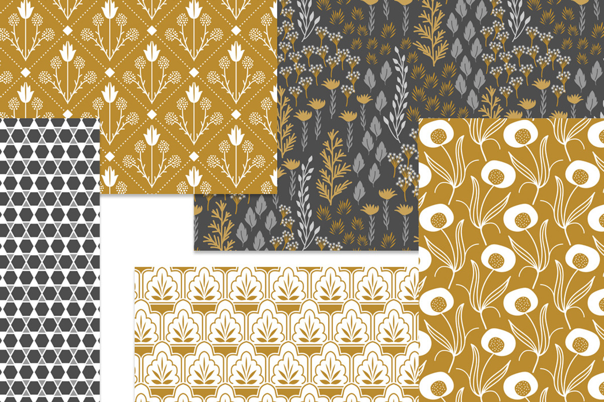 Gold & Grey Modern Floral Patterns, a Pattern Graphic by Wild Twig Co (Photo 8 of 9)