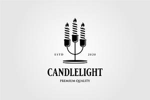 Vintage Candle Light Flame Logo