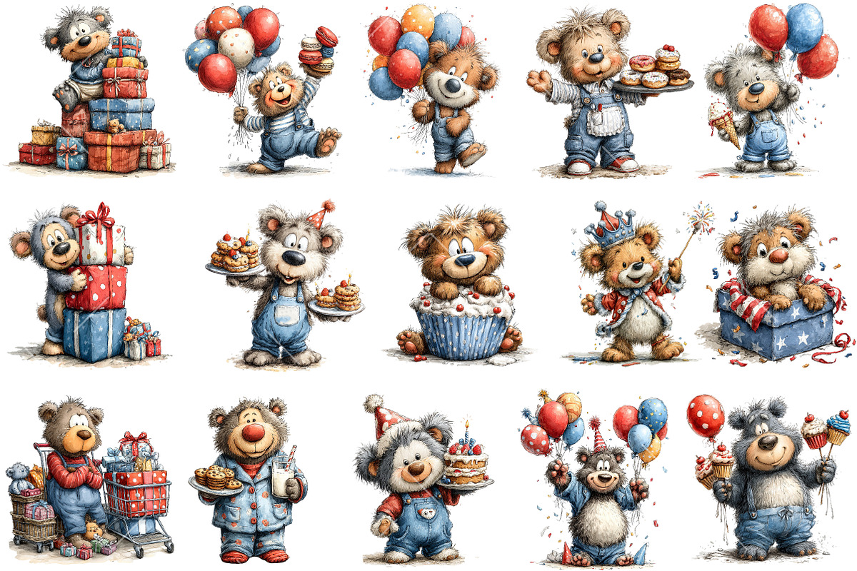 Whimsical Birthday Bear PNG Clipart, an Illustration by OK Design (Photo 2 of 6)
