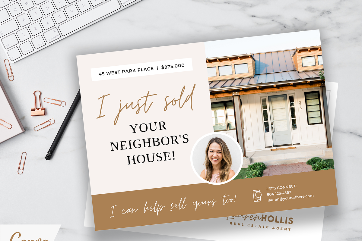 Just Sold Real Estate Postcard Canva, a Marketing Template by Ciera Design Templates (Photo 1 of 7)