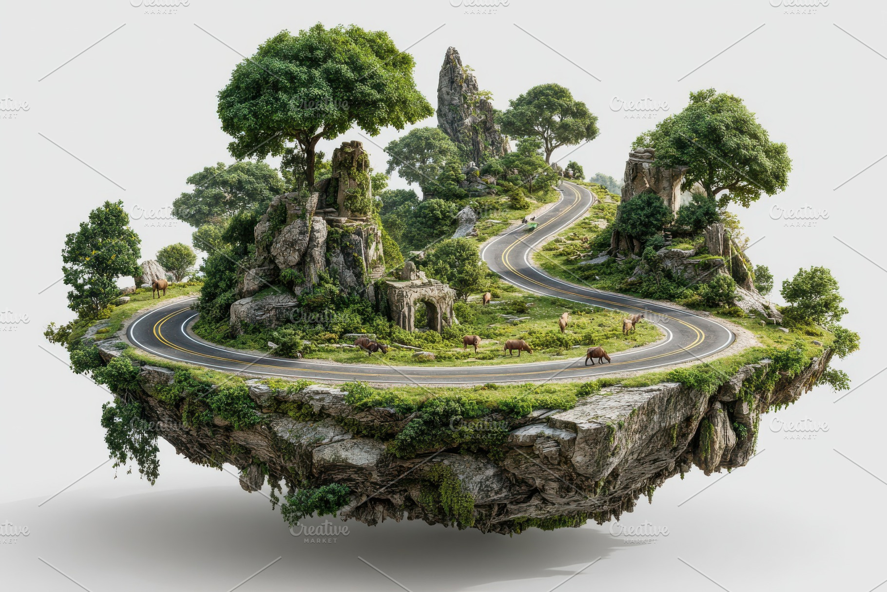Floating Island Road Winding Path Gr, a Photo by Pixeness Studio